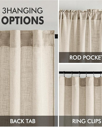 MIULEE Beige Linen Curtains 54 Inch Length 2 Panels for Bedroom Living Room, Soft Linen Textured Window Drapes Semi Sheer Light Filtering Back Tab Rod Pocket Farmhouse Modern Burlap Look Decor