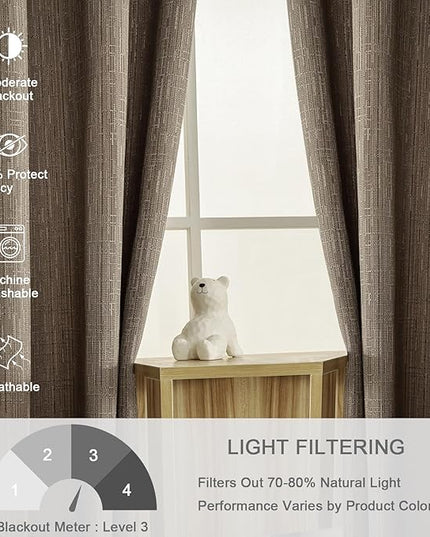 Extra Long Linen Curtains 144 inch Length 2 Panels Thick Faux Linen Blended Window Drapes Burlap Textured Curtains with Grommet for Living Room Farmhouse 12ft (52x144 Dark Coffee) Natural