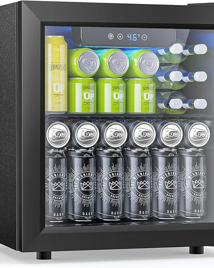 50 Cans Beverage Refrigerator Cooler, 1.3 Cu.ft Mini Fridge Countertop Drink Cooler with Glass Door for Beer, Soda,Wine, Adjustable Digital Temperature Control for Home Dorm Bar, Black