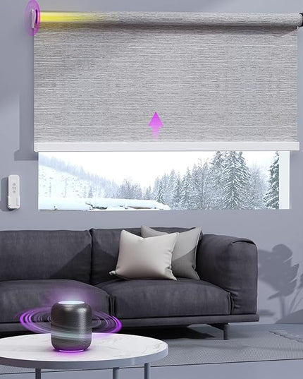 Astomi Motorized Smart Blinds for Windows, Automatic Roller Blackout Shades with Remote Control Compatible with Alexa Google Assistant Customized (Foggy Grey)