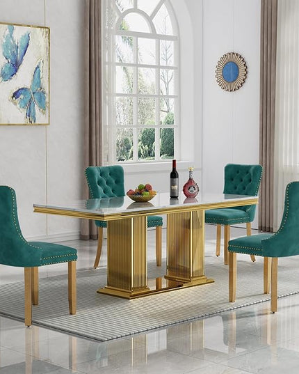 HomVent 68.11'' Faux Marble Dining Table Set for 4, Modern Rectangle Kitchen Table Set with Faux Marble Table Top & Stainless Steel Base