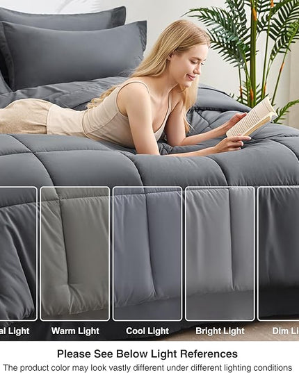 Love's cabin Twin Comforter Set Soot Grey, 5 Pieces Twin Bed in a Bag, All Season Bedding Sets with 1 Comforter, 1 Flat Sheet, 1 Fitted Sheet, 1 Pillowcase and 1 Pillow Sham