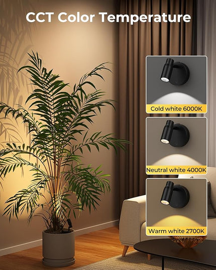 PESUTEN Spot Lights Indoor, Rechargeable Picture Light with Remote, Dimmable CCT Spotlight for Wall Art, 6000mAh Battery Uplights Indoor with Timer for Plant Artwork Painting Sofa Corner Black