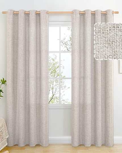 BGment Grey Brown Linen Curtains 84 Inch Long for Living Room - Burlap Textured Light Filtering Window Treatments Grommet Sheer Drapes for Farmhouse, 2 Panels, 52 X 84 Inch