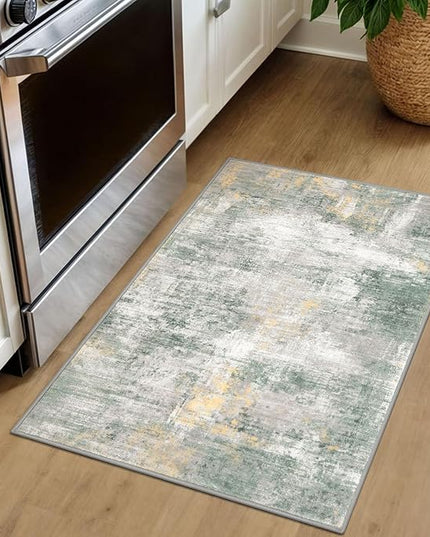 IOHOUZE Small Abstract Area Rug 2x3 Ft Entryway Rugs Washable Door Mat Indoor Entrance, Printed Faux Wool Non Slip Floor Carpet for Foyer Front Door Sink, Light Green/Gray/Orange