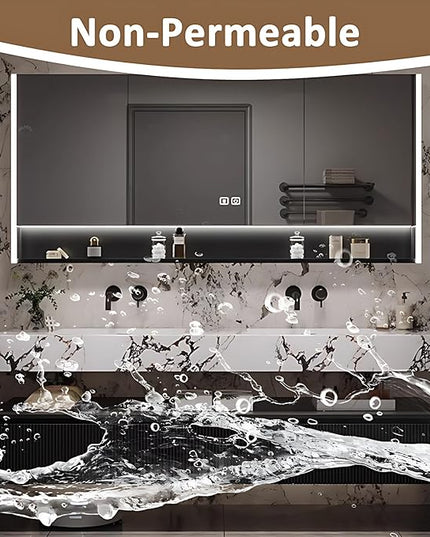 80IN Floating Bathroom Vanity - Bathroom Vanities with Sink, 3 Drawer & Includes LED Smart Mirror | 2 Layer Design, Black Vertical Stripe Bathroom Cabinets