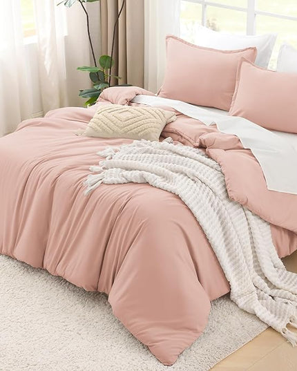 Litanika Comforters Blush Oversized King Size, 3 Pieces Lightweight Solid Bedding Set & Collections, All Season Fluffy Bed Set (120x98In Comforter & 2 Pillowcases)