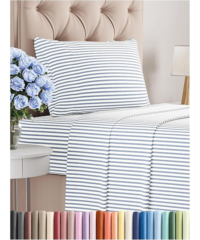 Twin Size 3 Piece Sheet Set - Comfy Breathable & Cooling Bed Sheets Set - Hotel Luxury Bedding for Women, Men, Kids, Teens, Boys & Girls - Deep Pockets, Soft, Wrinkle Free - Oeko-Tex - Blue Stripes 2