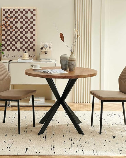 PU Leather Dining Chairs Set of 2, Mid-Century Modern Beige Leather Kitchen Chairs, Armless Dining Room Chairs with Black Metal Legs for Dining Room, Living Room