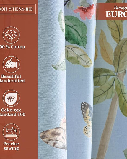 Maison d' Hermine Curtains for Living Room 100% Cotton 96 inch Length One Panel Light Filtering Curtains for Bedroom Windows with Rod and Loop Pockets Drapes (Canne Pastel Blue, 50" W x 96" L)