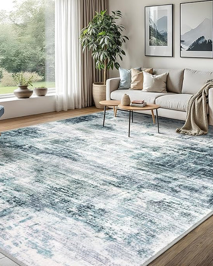 IOHOUZE Abstract Area Rugs 8x10 Ft Washable Large Rugs for Living Room, Non Slip Dining Room Rug, Printed Faux Wool Rug for Bedroom, Floor Carpet for Office Nursery Playroom, Sage Grey