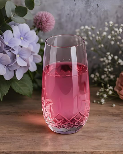 SHOSHIN Hand-Cut Highball Glasses – 17 oz Set of 4, Premium Lead-Free Crystal Drinking Glasses with Classic Pattern, Perfect for Water and Collins Cocktails, Dishwasher Safe