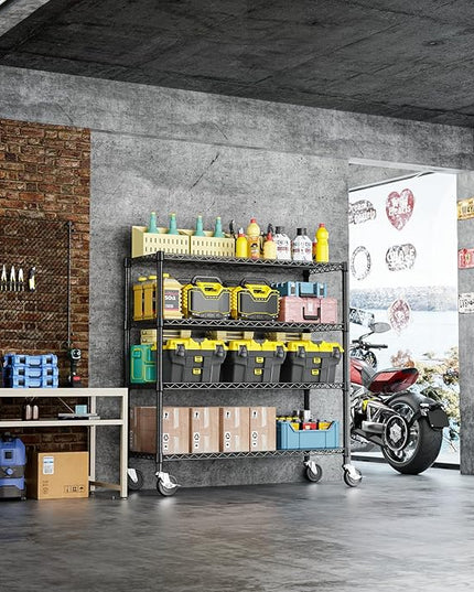 IZEUK 4-Tier Adjustable Heavy Duty Metal Storage Shelving Unit, Wide Utility Rack Organizer for Garage, Kitchen, Office, Basement, Warehouse (Black, 15.7" D x 33.5" W x 70.5" H)