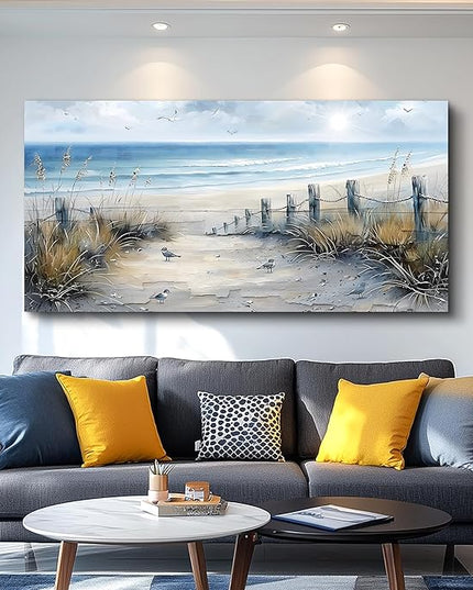 FUHAIHUA Canvas Wall Art For Living Room Large Wall Decorations For Office Modern Bedroom Wall Decor Beach Pictures Blue Ocean Sea Wave Paintings Artwork Aesthetics Posters Home Decor 30X60 In