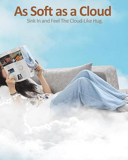155''Cloud Boneless Sectional Couch, Modular Sectional Sofa Deep Seat, Oversized Upholstered Convertible Comfy 4 Seater Chenille Memory Foam Sofa Couches for Living Room, Light Grey