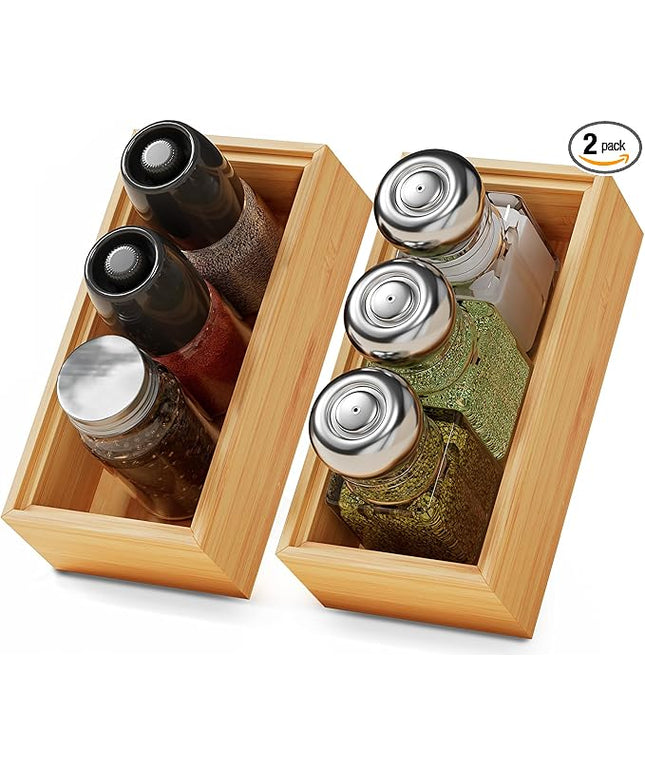 Small Bamboo Kitchen Drawer Organizer Boxes – 6" x 3" Stackable Wood Silverware Utensil Tray for Drawers Bins Cutlery & Flatware Storage – Wooden Organizers Set of 2 for Junk Drawer, Bathroom, Rv