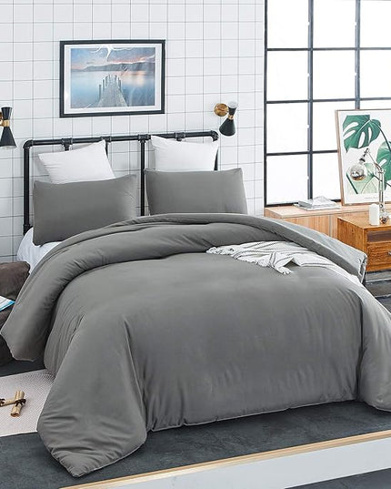 CLOTHKNOW Dark Grey Queen Comforter Set 3Pcs Gray Bedding Comforter Sets Boys Men Comforter Soft Charcoal Comforter Queen with 2 x Pillow Cases