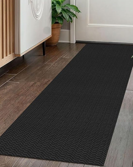 KOZYFLY Washable Runner Rug 2x5 Ft Runners for Hallways Rubber Backed Throw Rug, Braided Cotton Entryway Runner Indoor, Carpet Runners for Hallway Kitchen Entryway Bedroom, Black/Grey
