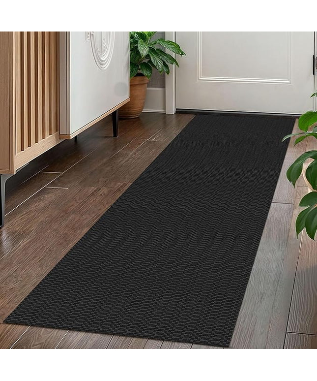 KOZYFLY Washable Runner Rug 2x5 Ft Runners for Hallways Rubber Backed Throw Rug, Braided Cotton Entryway Runner Indoor, Carpet Runners for Hallway Kitchen Entryway Bedroom, Black/Grey
