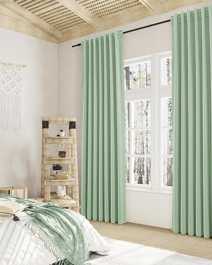 Guken Blackout Curtains 120 Inch Length 2 Panels Set for Living Room Bedroom Back Tab Thermal Insulated 100% Black Out Linen Drapes Room Darkening Window Curtains 120 Inches Long,Aqua Green