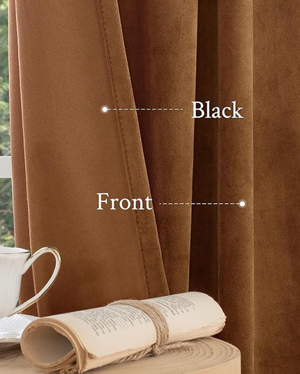LAMIT Bronze Brown Velvet Curtains for Living Room 84 Inches Long, Luxury Thermal Blackout Drapes Mid Century Room Darkening Back Tab and Rod Pocket Panels for Bedroom, 2 Panels, 52 x 84 Inch