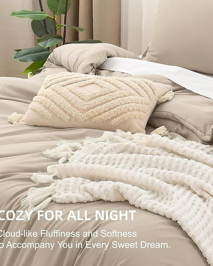 Litanika Comforters Khaki Oversized Queen Size, 3 Pieces Lightweight Solid Bedding Comforter Set, All Season Fluffy Bed Set (98x98In Comforter & 2 Pillowcases)