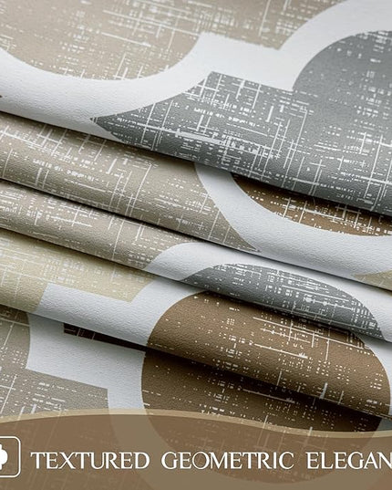 Beauoop 100% Blackout Curtains 63 Inches Long 2 Panels for Bedroom Living Room Brown Grey Moroccan Geo Room Darkening Thermal Insulated Soundproof Grommet Top Window Treatments Drapes, 50x63 Set of 2