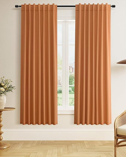 Guken Orange Blackout Curtains 72 Inch Length 2 Panels Set for Living Room Bedroom Back Tab Thermal Insulated 100% Black Out Linen Drapes Room Darkening Window Curtains 72 Inches Long