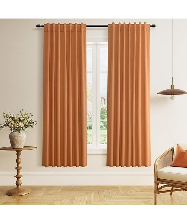 Guken Orange Blackout Curtains 72 Inch Length 2 Panels Set for Living Room Bedroom Back Tab Thermal Insulated 100% Black Out Linen Drapes Room Darkening Window Curtains 72 Inches Long