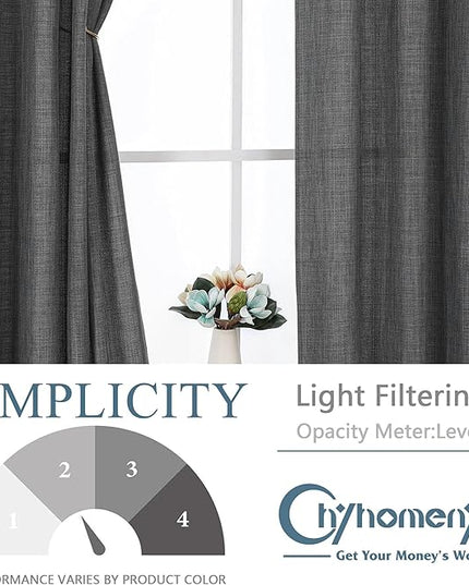 Chyhomenyc Dark Grey Extra Long Curtains 120 Inch Length, Light Filtering Faux Linen Textured Soft Airy Living Room Curtains, Elegant Farmhouse Grommet Window Drapes, Each 50Wx120L, 10FT, 2PCS