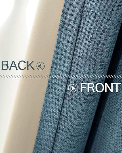 MIULEE Linen Texture Curtains for Bedroom Solid 100% Blackout Thermal Insulated Dusty Blue Curtains Grommet Room Darkening Drapes Luxury Decor for Living Room Nursery 52x84 Inch (2 Panels)