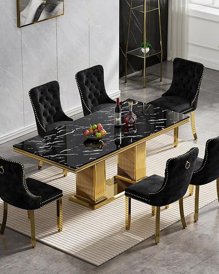 HomVent 68.11'' Faux Marble Dining Table Set for 6, Modern Rectangle Kitchen Table Set with Faux Marble Table Top & Stainless Steel Base for Kitchen Dining Room