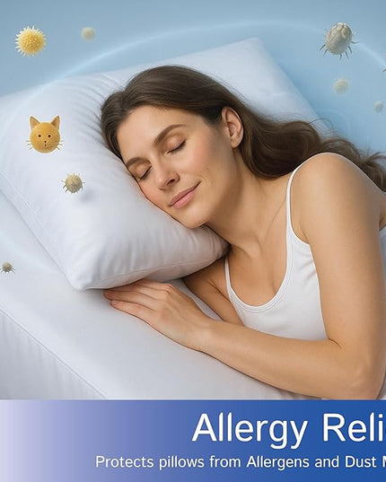 Queen Size Waterproof Pillow Protectors (Set of 2) – Zippered Hypoallergenic Pillowcase Cover Allergen Dust Proof Encasement