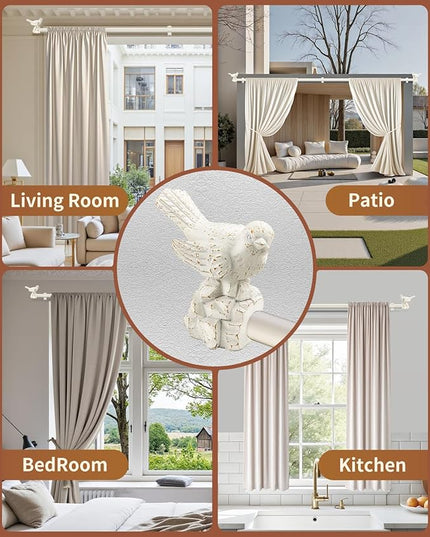White Curtain Rod 48 to 90 Inches Curtain Rods for Windows Adjustable Heavy Duty Drapery Rod with Bird Finials for Kitchen Window Living Room