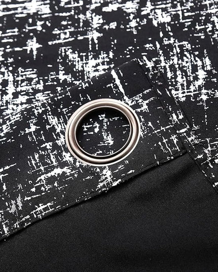 Taisier Home Silver Foil Print Linen Textured Curtains Geometric Dots Pattern Design Curtains for Nursery Toy Room Thermal Insulated Window Treatment 2 Panels 54" L,Black and Silver Curtain