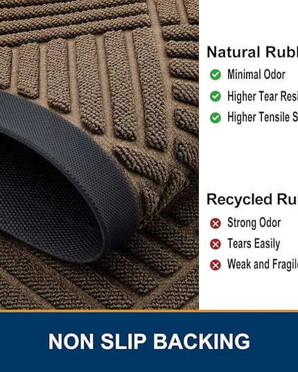 Smiry Front Door Mat Outside Entrance, Heavy Duty Outdoor Indoor Natural Rubber Doormat, Non Slip, Trap Dirt and Moisture, Easy Clean, Low Profile Patio Porch Entryway Mat, 47x32, Brown