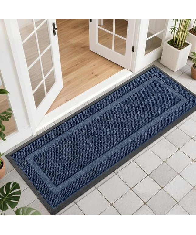 OLANLY Front Door Mat Indoor Outdoor Entrance, Waterproof All-Season, All-Weather Doormat, Sturdy Natural Rubber, Fade Resistant, Low Profile, Easy Clean Patio Porch Entryway Mat, 47x17, Blue