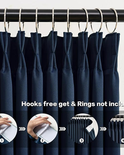 Pinch Pleated Curtains 144 Inches Long 2 Panels Set, Thermal Insulated Blackout Room Darkening Curtain for Bedroom,Window Draperies with Hooks(Navy Blue,40x144-inch)