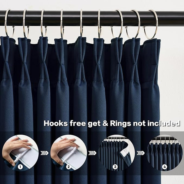 KEQIAOSUOCAI Pinch Pleated Blackout Curtains 2 Panels Set, Black Out with Hooks Thermal Insulated Room Darkening Privacy Window Curtain Panels for Bedroom(Navy Blue, 40 Wide x 45 Long)
