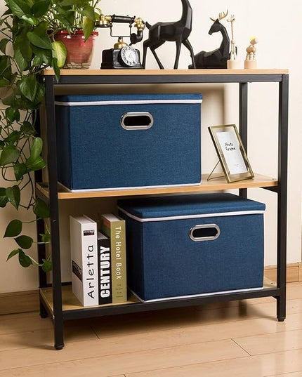 PRANDOM Extra Large Collapsible Storage Bins with Lids [5-Pack] Linen Fabric Foldable Storage Baskets Boxes Organizer Containers Cube with Cover for Bedroom Closet Office Nursery (22.8x15.75x13.8)