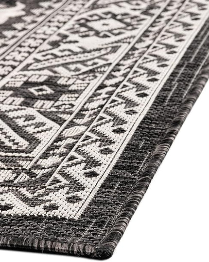 Rugs.com Outdoor Aztec Collection Rug – 5' x 8' Charcoal Gray Flatweave Rug Perfect for Living Rooms, Large Dining Rooms, Open Floorplans