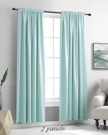 DONREN 2 Panels Blackout Curtain Panels for Bedroom - Room Darkening Thermal Insulated Drapes with Rod Pocket(Aqua,42 by 84 Inch)