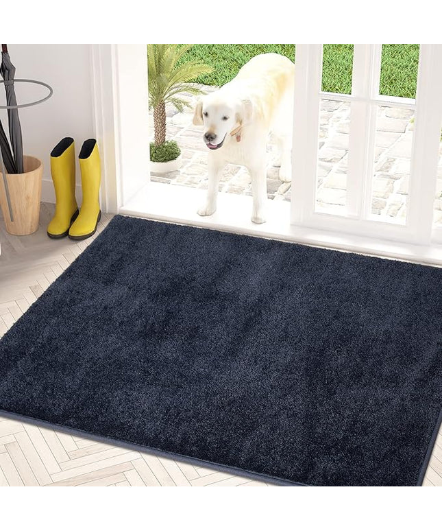 PURRUGS Dirt Trapping Door Mat 31.5" x 47", Non-Slip Machine Washable Entry Rug, Shoe Scraper, Dog Doormat, Super Absorbent Welcome Mat for Front & Back Door, Muddy Shoes & Paws, Navy Blue