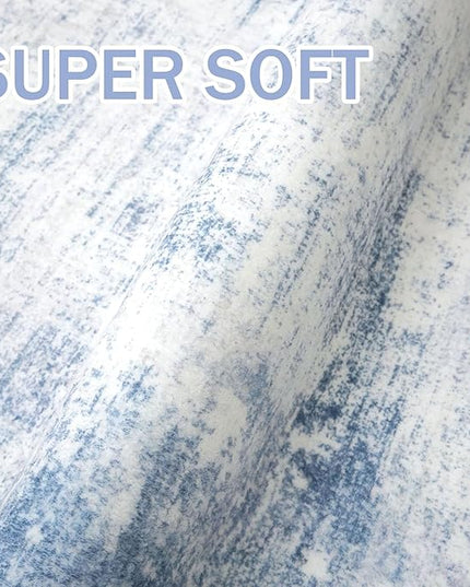 IOHOUZE Abstract Area Rugs 8x10 Ft Washable Large Rugs for Living Room, Non Slip Dining Room Rug, Printed Faux Wool Rugs for Bedroom, Floor Carpet for Office Nursery Playroom, Light Blue White