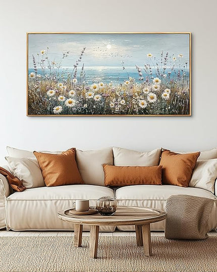 PHAOHUAXM Wall Decor For Living Room Wall Art For Bedroom Office Decorations Blue Ocean Paintings Flowers Watercolour Wall Pictures Canvas Artworks Home Decor Ready To Hang Wood Framed 20x40 In
