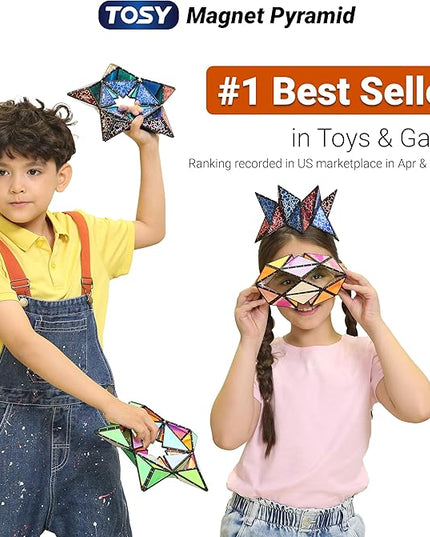 TOSY Magnet Pyramid Stone - 1 Cube Transforms into 1 Billion Shapes, 14 pcs (12 Puzzle pcs and 2 Spinners), 243 Rare Earth Magnets, Christmas Stocking Stuffers Gift for Kids, Creative Puzzle STEM Toy