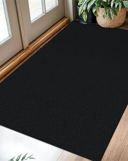 KOZYFLY Washable Entryway Rug 3x5 Ft Area Rugs Cotton Rubber Backed Throw Rugs Indoor Door Mat Kitchen Rugs Braided Floor Carpet for Front Entrance Kitchen Living Room, Black