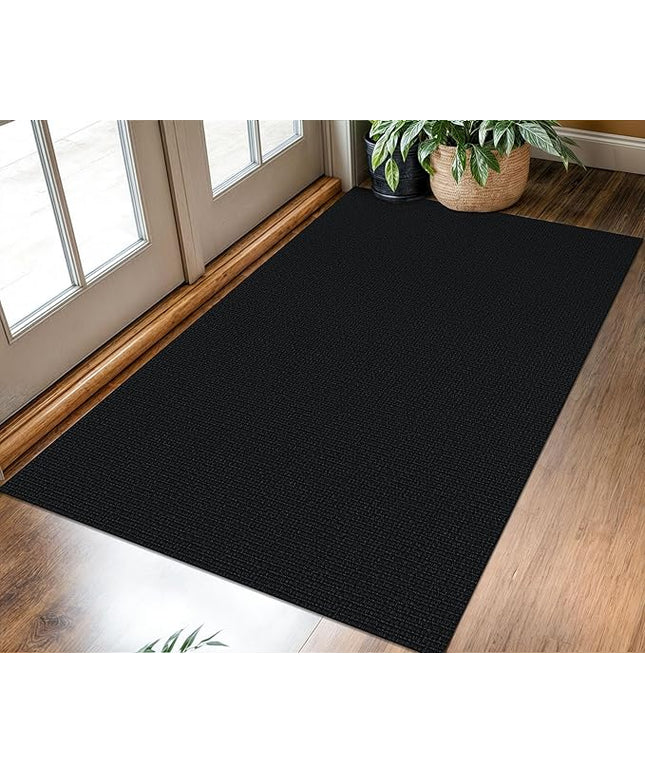KOZYFLY Washable Entryway Rug 3x5 Ft Area Rugs Cotton Rubber Backed Throw Rugs Indoor Door Mat Kitchen Rugs Braided Floor Carpet for Front Entrance Kitchen Living Room, Black