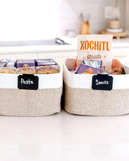 NaturalCozy Storage Baskets 16.8”x13”x7.6” Cotton Rope Woven Baskets for Organizing 3-Pack | Toy Storage Bins | Basket for Shelves, Laundry, Blanket, Clothes, Closet, Kitchen, Bathroom, Gifts
