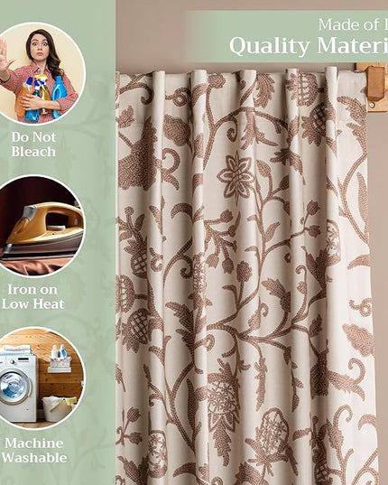 Maison d' Hermine Curtains for Living Room 100% Cotton 124 inch Length Two Panels Light Filtering Curtains for Bedroom Windows with Rod and Loop Pockets Drapes (Artisan Love Sand, 50" W x 124" L)